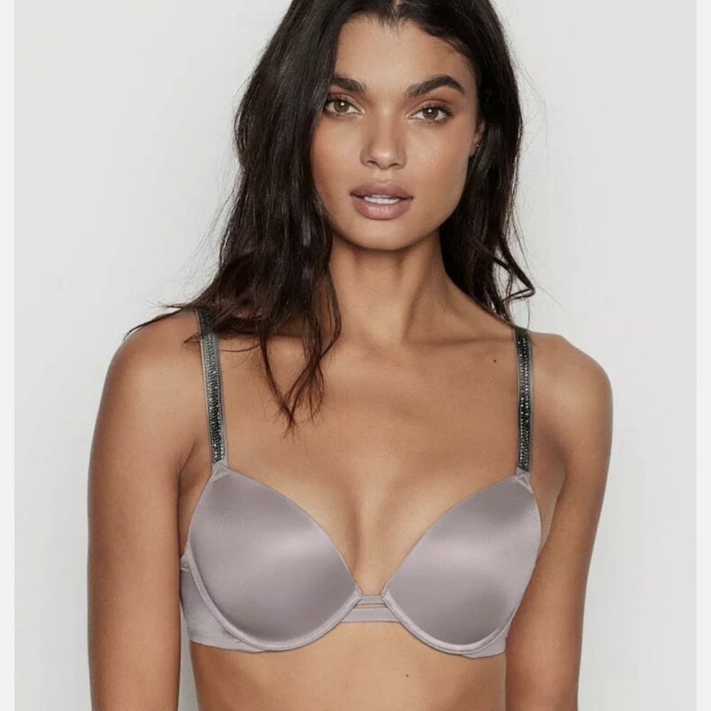 Victoria's Secret Very Sexy Shine Push Up Bra w Sparkle Straps, Gray, 36DDD, NWT